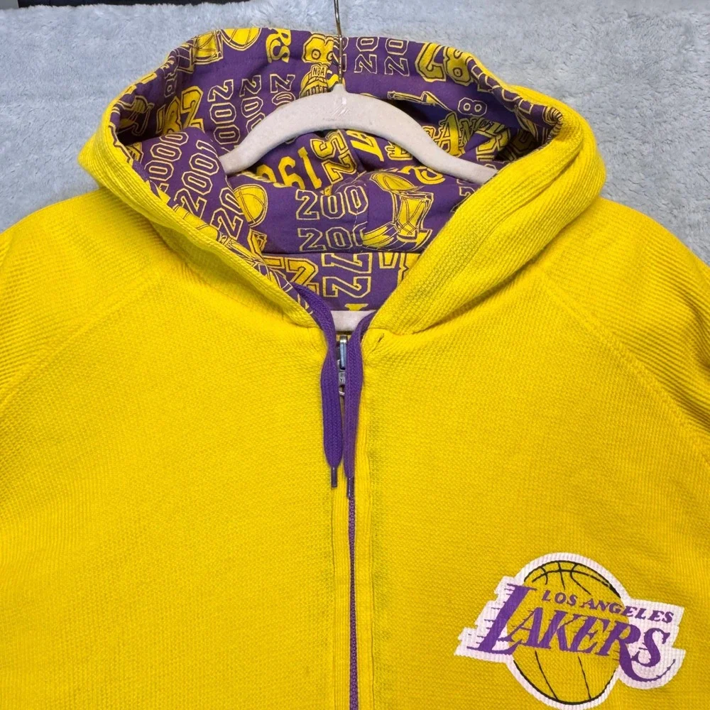 LA Lakers Reversible Jacket Mens 3XL Yellow Purple Waffle Knit Hooded NBA G-III